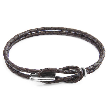 Padstow Silver and Braided Leather Bracelet - Dark Brown